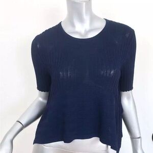 Opening Ceremony Asymmetric Crop Top Navy Linear Ribbed Knit Size Extra‎ Small